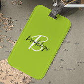 Trendy Lime Groen Zwart Wit Script Monogram Bagagelabel