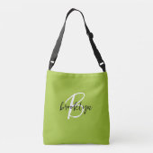 Trendy Lime Groen Zwart Wit Script Monogram Crossbody Tas (Achterkant)