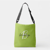Trendy Lime Groen Zwart Wit Script Monogram Crossbody Tas (Voorkant)