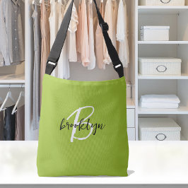 Trendy Lime Groen Zwart Wit Script Monogram Crossbody Tas