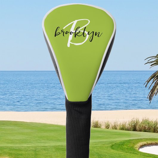 Trendy Lime Groen Zwart Wit Script Monogram Golfheadcover