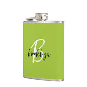 Trendy Lime Groen Zwart Wit Script Monogram Heupfles (Links)