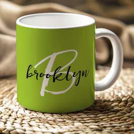 Trendy Lime Groen Zwart Wit Script Monogram Koffiemok