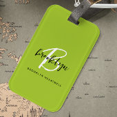Trendy Lime Groen Zwart Wit Script Monogram Naam Bagagelabel