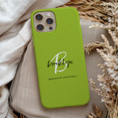 Trendy Lime Groen Zwart Wit Script Monogram Naam Case-Mate iPhone Case