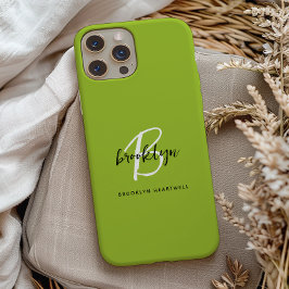 Trendy Lime Groen Zwart Wit Script Monogram Naam Case-Mate iPhone Case