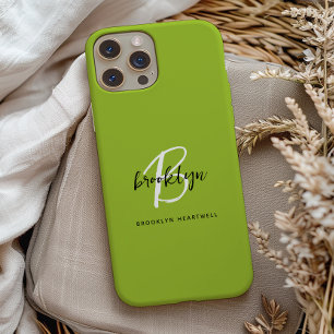 Trendy Lime Groen Zwart Wit Script Monogram Naam Case-Mate iPhone Case