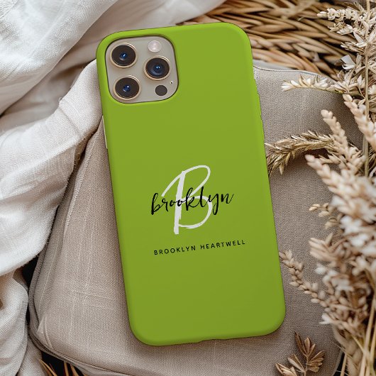 Trendy Lime Groen Zwart Wit Script Monogram Naam Case-Mate iPhone Case
