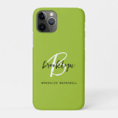 Trendy Lime Groen Zwart Wit Script Monogram Naam Case-Mate iPhone Case (Achterkant)