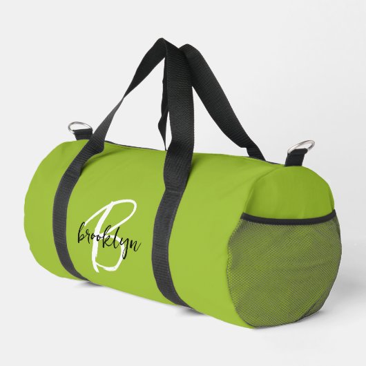 Trendy Lime Groen Zwart Wit Script Monogram Plunjezak (Rechterhoek)