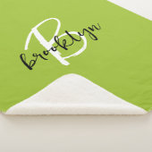Trendy Lime Groen Zwart-wit Script Monogram Sherpa Deken (3/4)
