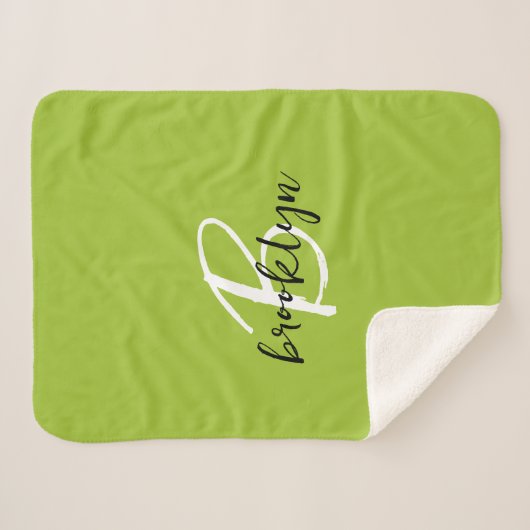 Trendy Lime Groen Zwart-wit Script Monogram Sherpa Deken (Voorkant (horizontaal))