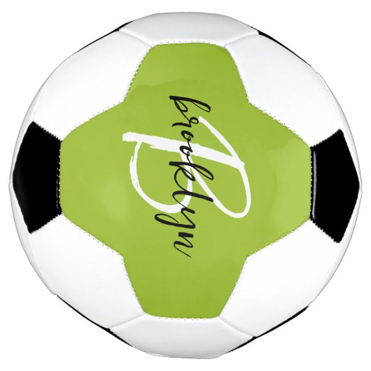 Trendy Lime Groen Zwart Wit Script Monogram Voetbal (Gedraaid)