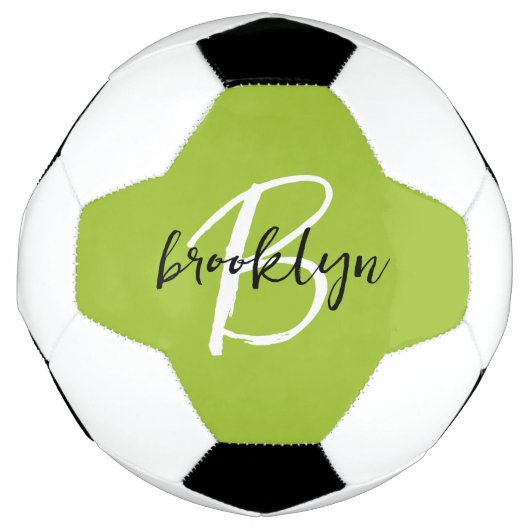 Trendy Lime Groen Zwart Wit Script Monogram Voetbal (Voorkant)