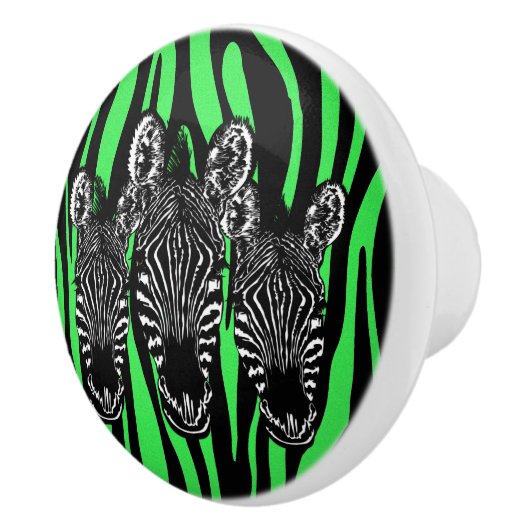 Trendy Lime Zebra Kudde op Zebraprint Keramische Knop (Rechts)