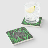 Trendy Lime Zebra Kudde op Zebraprint Stenen Onderzetter (Zijkant)