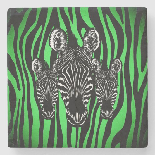 Trendy Lime Zebra Kudde op Zebraprint Stenen Onderzetter (Voorkant)