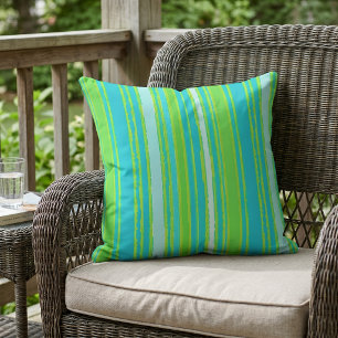 Trendy Limegroene Aqua Turquoise Strepen Patroon Buitenkussen
