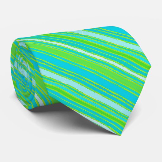 Trendy Limegroene Aqua Turquoise Strepen Patroon Stropdas (Opgerold)