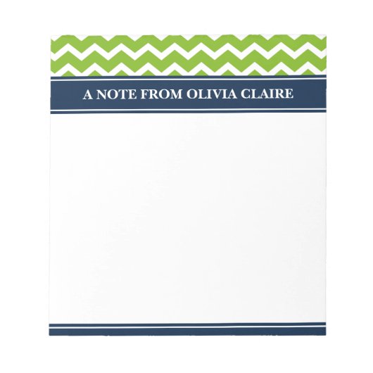 Trendy Limoen Chevron Navy Custom Name Notitieblok (Voorkant)