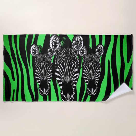 Trendy Limoen Zebra Herd op Zebra Print Strandlaken (Voorkant)