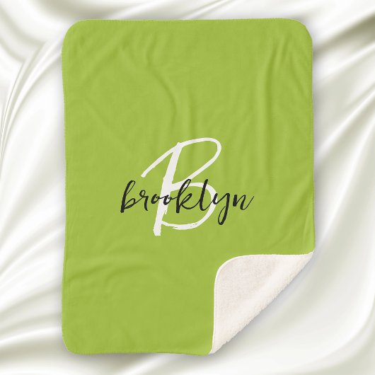 Trendy limoengroen zwart en wit script monogram  sherpa deken