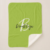 Trendy limoengroen zwart en wit script monogram  sherpa deken (Voorkant)