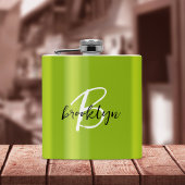 Trendy limoengroen zwart wit script monogram heupfles