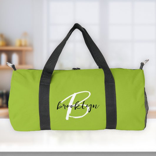 Trendy limoengroen zwart wit script monogram  plunjezak