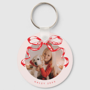 Trendy lint boog foto Vakantie/Kerstmis Sleutelhanger