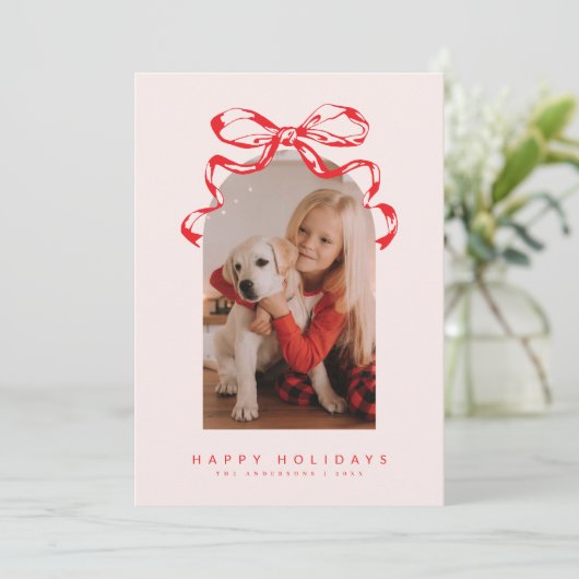 Trendy lint boog gebogen foto Vakantie/Kerstmis Feestdagenkaart (Staand voorkant)