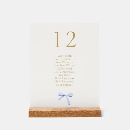 Trendy Lint Bruiloft Tafel Aantal & Zitplaatsen Acryl Bord (Voorkant)