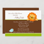 Trendy Lion Brown Neutral Baby shower Invitation Kaart (Voorkant / Achterkant)