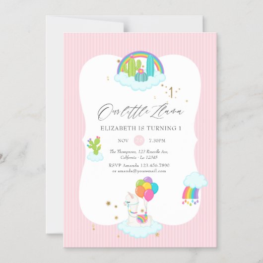 Trendy Llama 1e verjaardag Magnetische Uitnodiging (Voorkant)