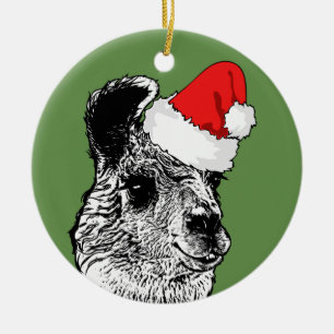 Trendy Llama en Santa Hat   Gepersonaliseerd Keramisch Ornament