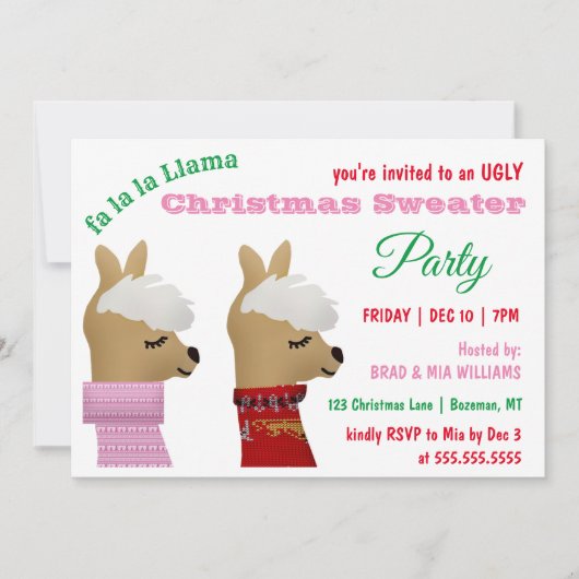 Trendy Llama Roze kerstfeestfeest Kaart (Voorkant)