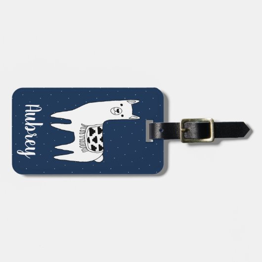 Trendy Llama schets & witte Stippen | Gepersonalis Bagagelabel (Voorkant horizontaal)