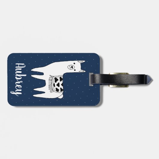 Trendy Llama schets & witte Stippen | Gepersonalis Bagagelabel (Achterkant horizontaal)