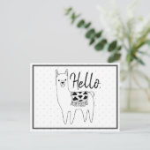 Trendy Llama Sketch & Black Stippen Hallo Briefkaart (Staand voorkant)