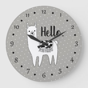Trendy Llama Sketch & White Stippen Hallo Grote Klok