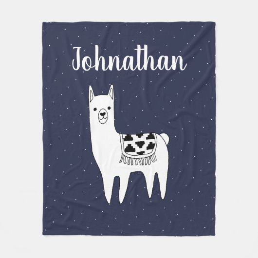 Trendy Llama Sketch & Witte Stippen met de Naam va Fleece Deken (Voorkant)