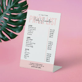Trendy Logo Blush Pink Beauty Salon Pricing Menu Reclamebord Met Voetstuk