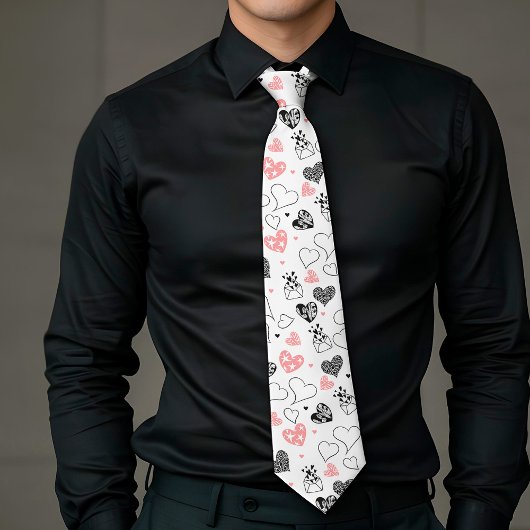 Trendy Love Gift Tie Pink Black Hearts Design Stropdas