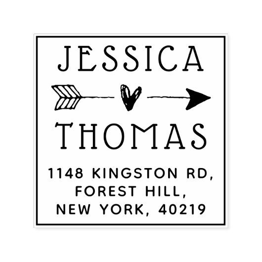 Trendy Love Heart & Arrow Custom Name & Address Zelfinktende Stempel (Design)