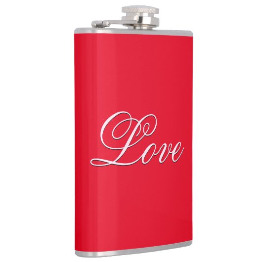 Trendy Love Trouwkaart Calligrafie Script Rood Heupfles (Rechts)