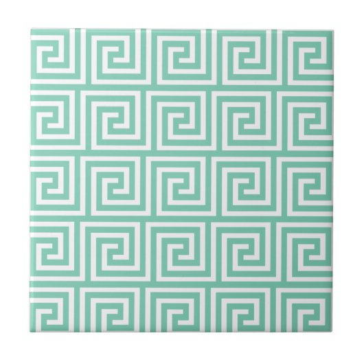 Trendy Lucite Green en White Greek Key Pattern Tegeltje (Voorkant)