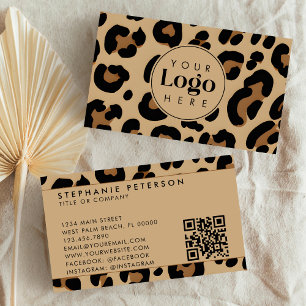 Trendy Luipaardprint Aangepast Bedrijfslogo QR-cod Visitekaartje