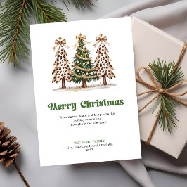 Trendy Luipaardprint Watercolor Kerstboom Feestdagenkaart
