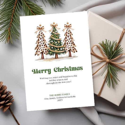Trendy Luipaardprint Watercolor Kerstboom Feestdagenkaart