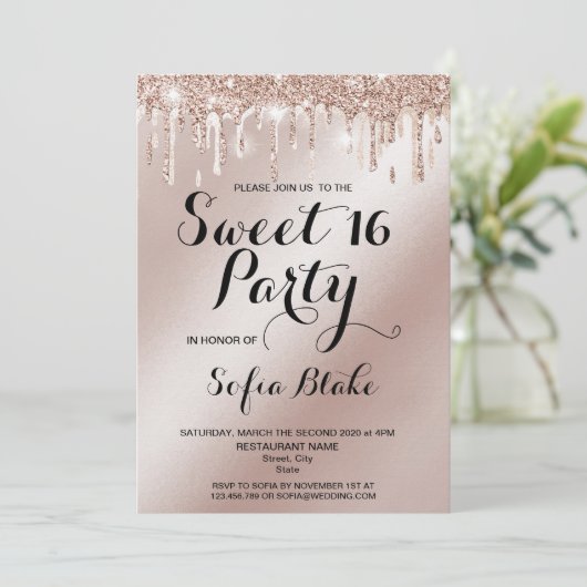 Trendy luxe druipende gouden folie kalligrafie kaart (Staand voorkant)